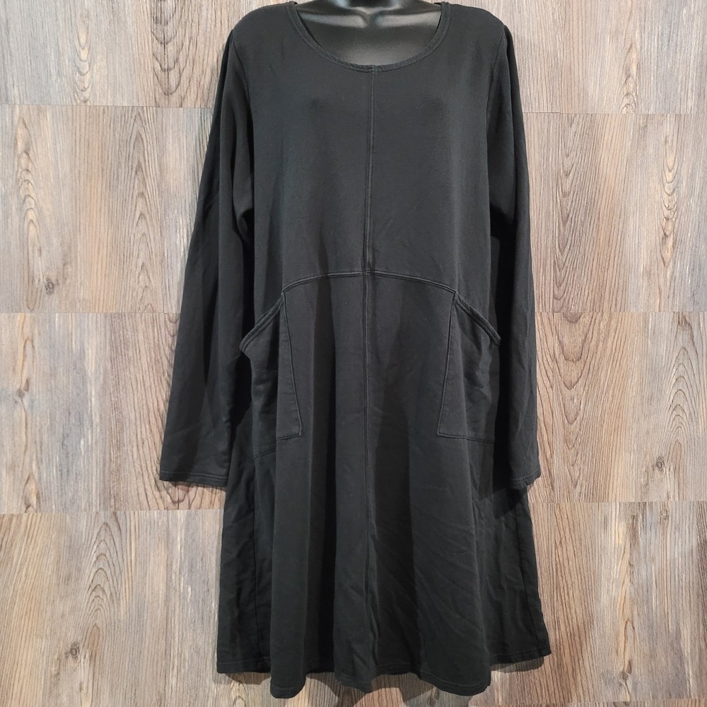 Cut Loose Casual Shift Dress XL Black Seam Details Pockets Long Slv Goth Lagen
